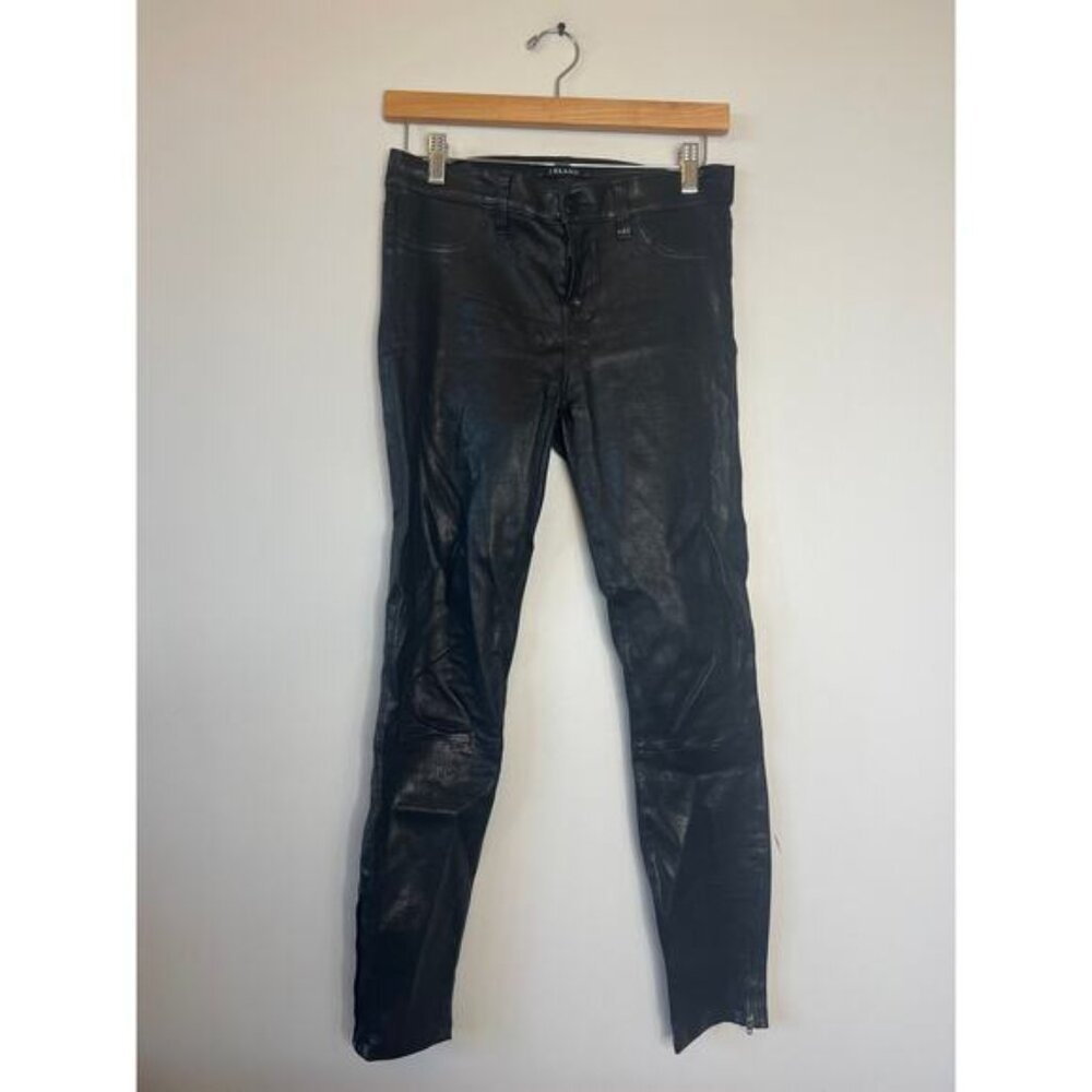 NEW J Brand Coated Super Skinny Ankle Zip Closure Leather Jeans Black Size: 26 - Picture 2 of 8
